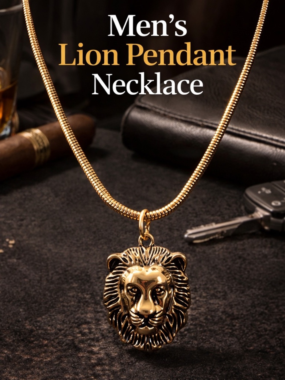 paparazzi Gold Lion Head Pendant Necklace for Men